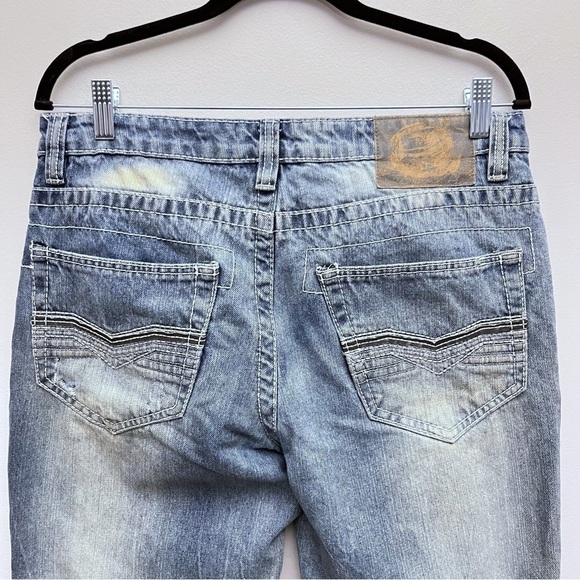 Vintage Machine Distressed Flag Patchwork Straight Leg Jeans Men’s 32 X 34 - Picture 12 of 16